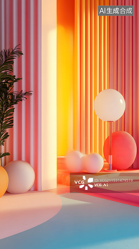 【AI数字艺术】彩色气球的房间内部图片素材