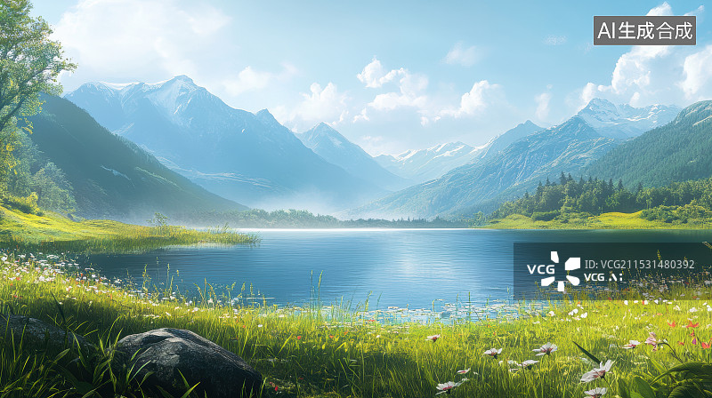 【AI数字艺术】高山湖泊草地自然风光图片素材