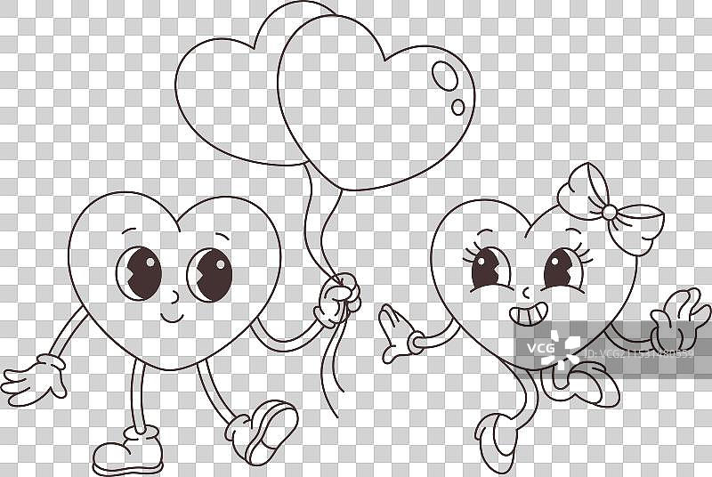 复古风格的卡通心形角色轮廓图片素材