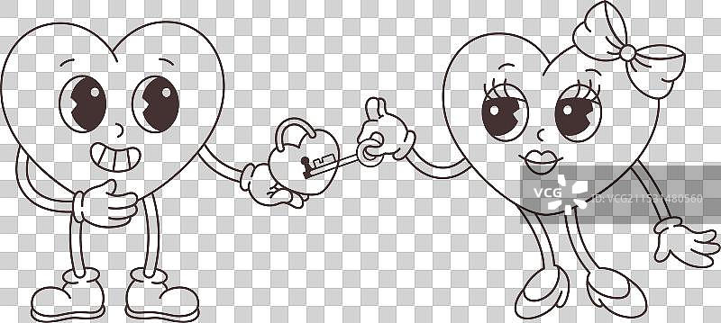 复古风格的卡通心形角色轮廓图片素材