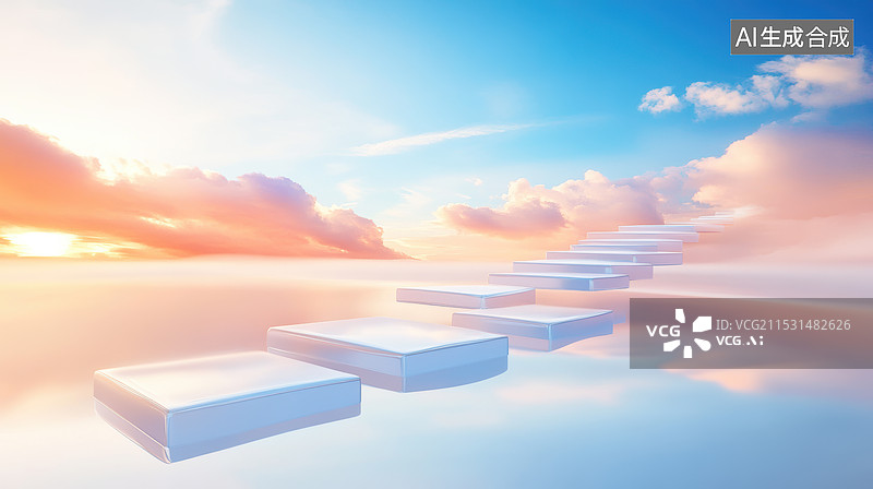 【AI数字艺术】云间梦幻楼梯图片素材