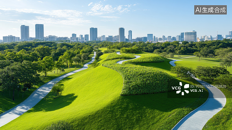 【AI数字艺术】城市屋顶绿化花园图片素材