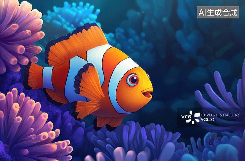 【AI数字艺术】深海中的小丑鱼图片素材