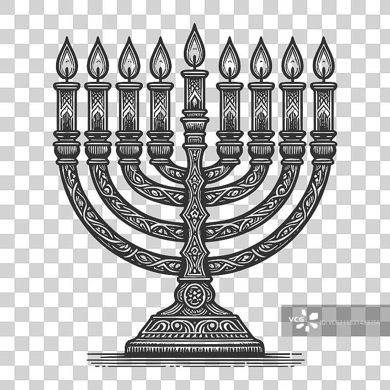 点燃蜡烛的光明节烛台雕刻图片素材