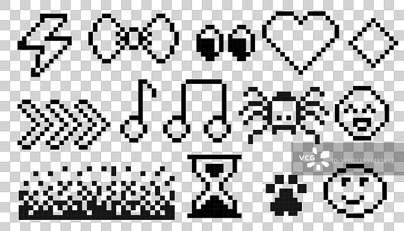 Y2K风格的时尚元素8位复古贴纸图片素材