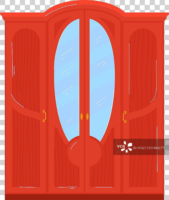 红色木质经典双开门，带玻璃面板图片素材
