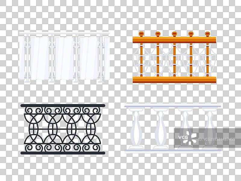 一组阳台栏杆展示了不同的设计图片素材