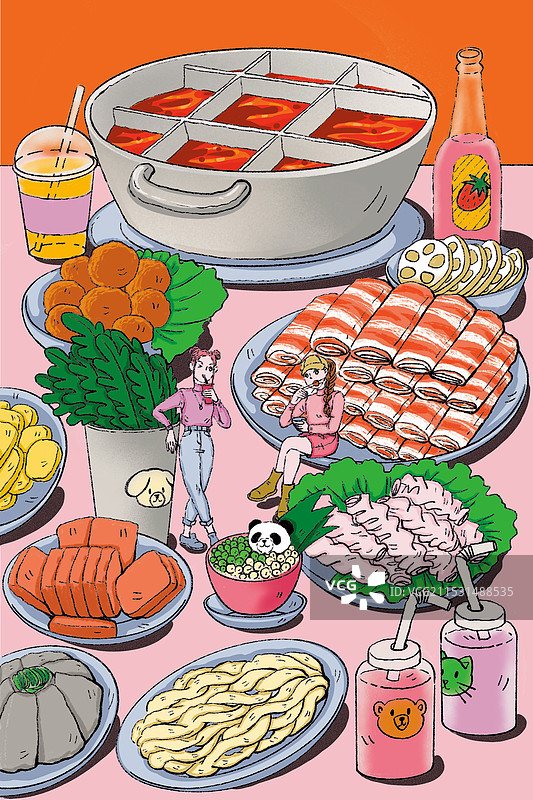 原创插画冬天吃火锅啦图片素材