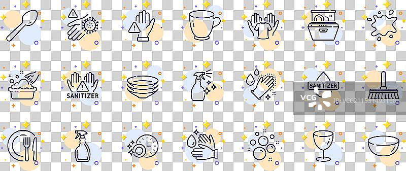 一套餐具、勺子和洗手的轮廓图图片素材