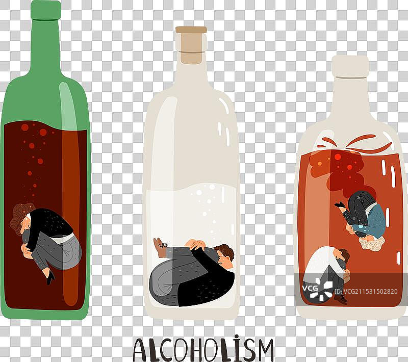 一个有酗酒成瘾的男人坐在底部图片素材