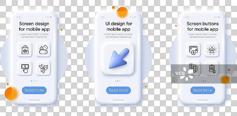 支付、点击钱包和票据线条图标包图片素材