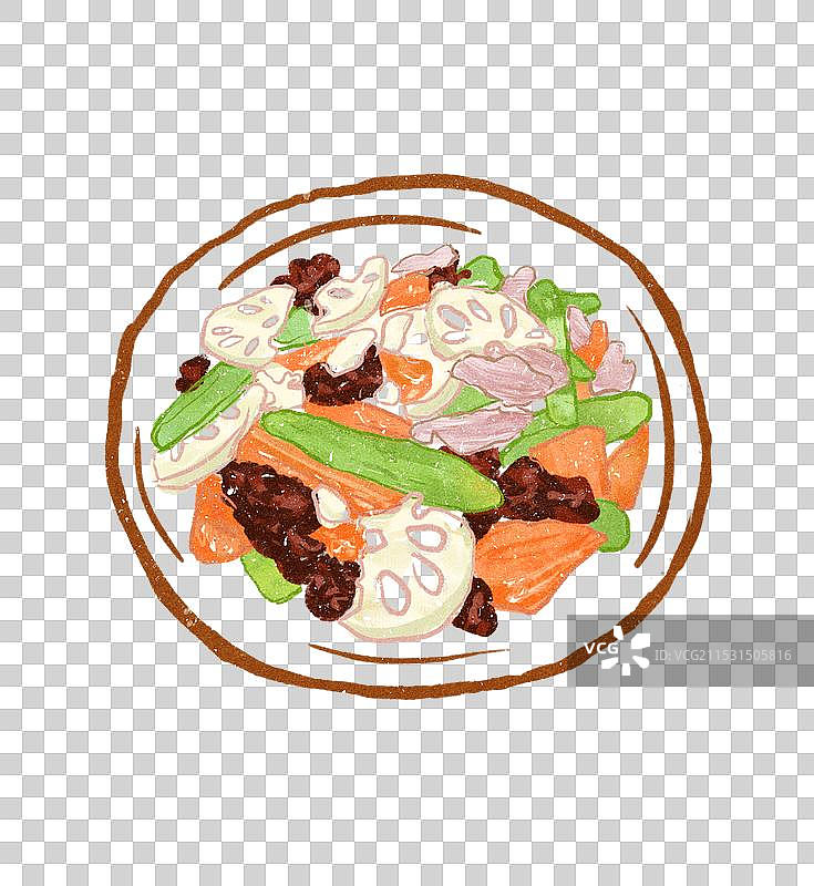 一盘木耳藕片胡萝卜荷兰豆炒肉图片素材