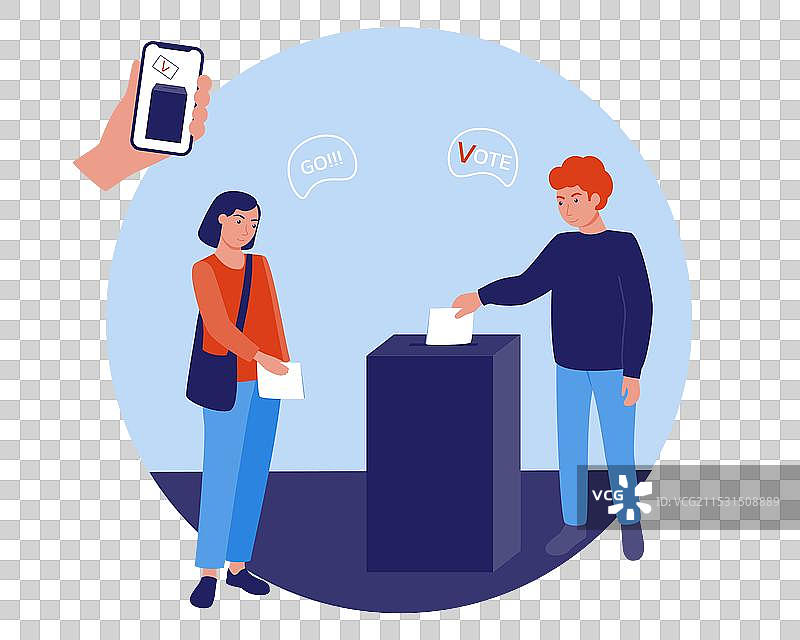 人们正在将选票投进投票箱。图片素材