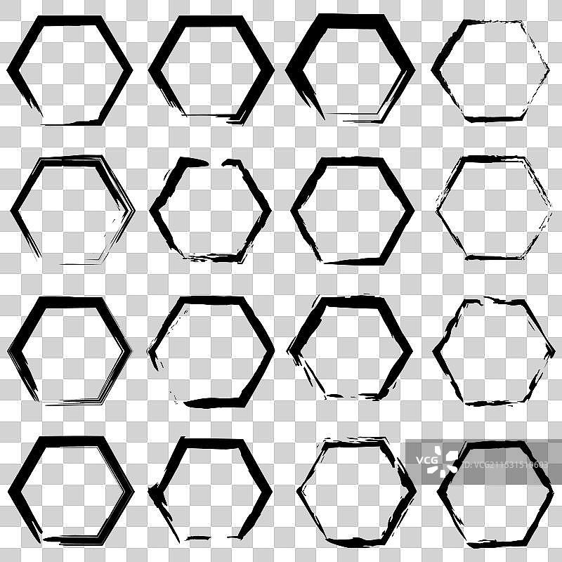 刷子六边形横幅模板设计 粗糙风格图片素材