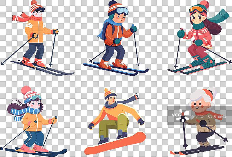 滑雪运动角色的滑雪者组合图片素材