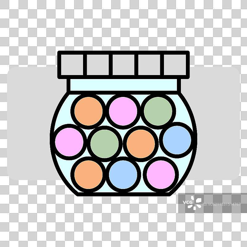 卡通罐子里的彩色球和甜食图片素材