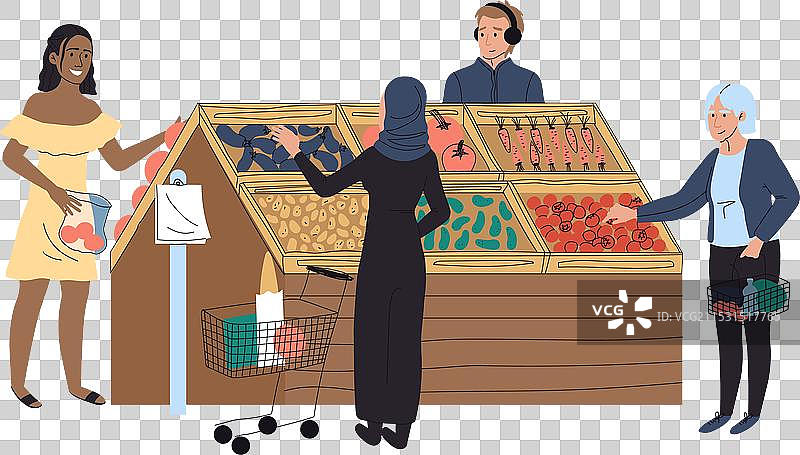 多样化的顾客在购物杂货图片素材