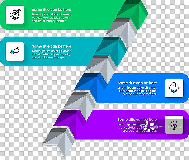信息图模板，四个步骤的箭头排列在一条线上图片素材