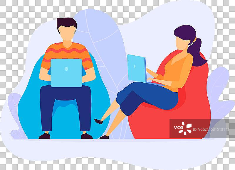 远程工作的自由职业者，男士和女士与图片素材