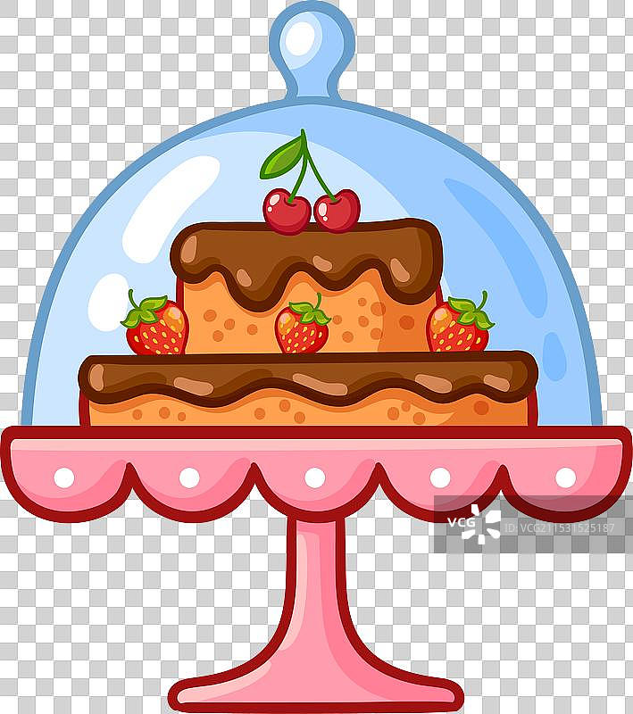 卡通风格的可爱蛋糕在玻璃罩下图片素材