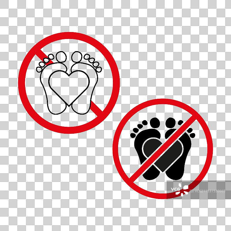 禁止婴儿脚进入标志，红色圆圈交叉图片素材