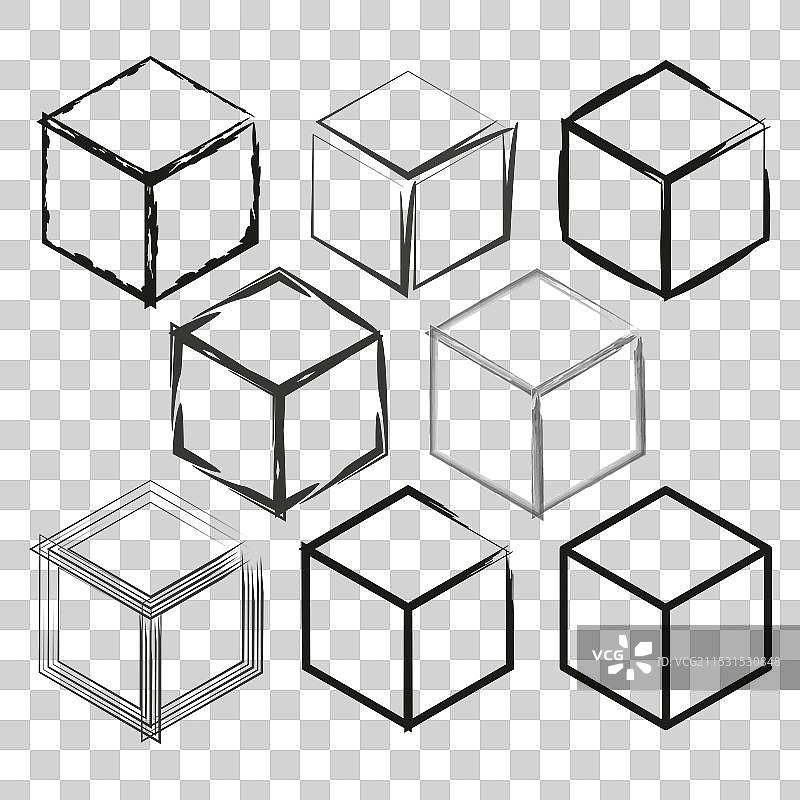 各种风格的立方体素描合集图片素材