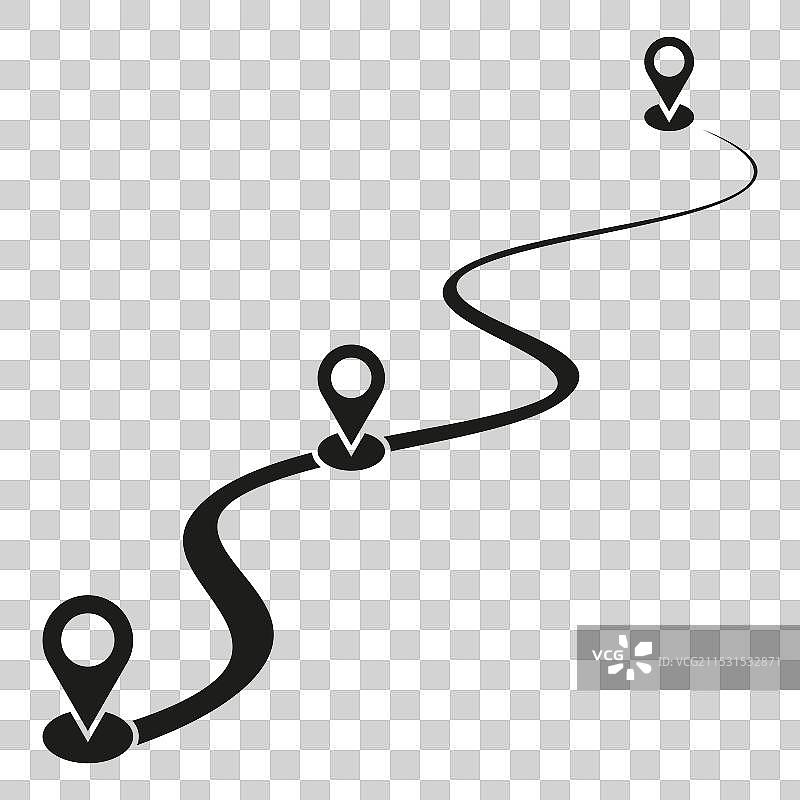 路线位置图标，三个地图图钉标志和道路图片素材