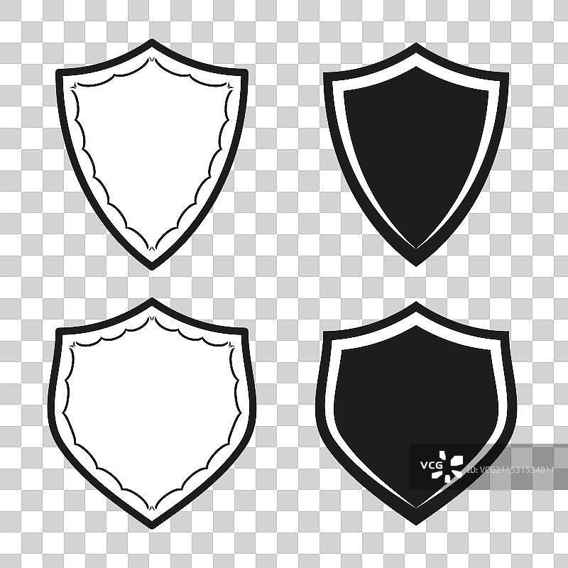 一组盾牌图标，包含黑色和其他两种风格图片素材