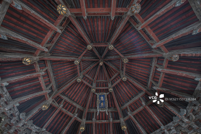 晋祠的不老泉与藻井图片素材