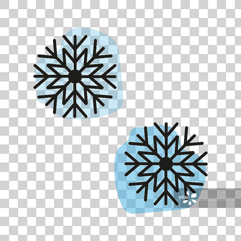 手绘雪花在蓝色背景上的冬季景象图片素材