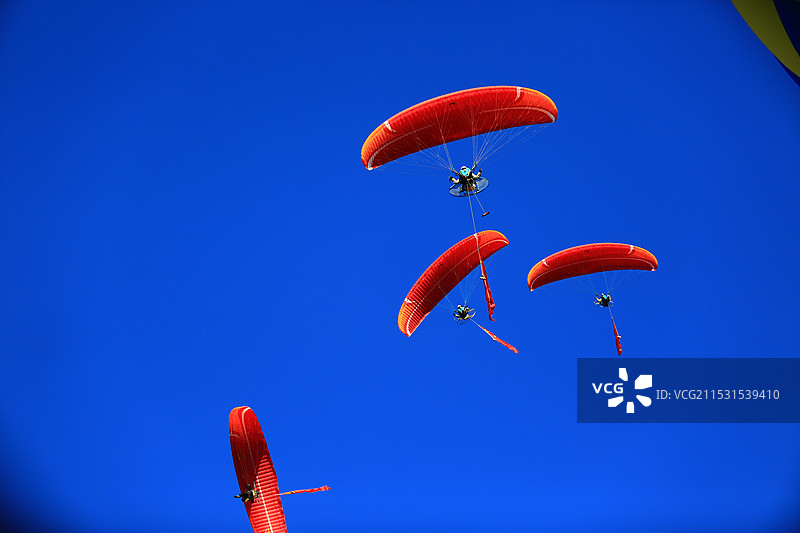 蓝天下的滑翔伞表演图片素材