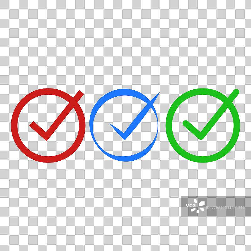 三个电蓝色的勾号在白色背景上图片素材