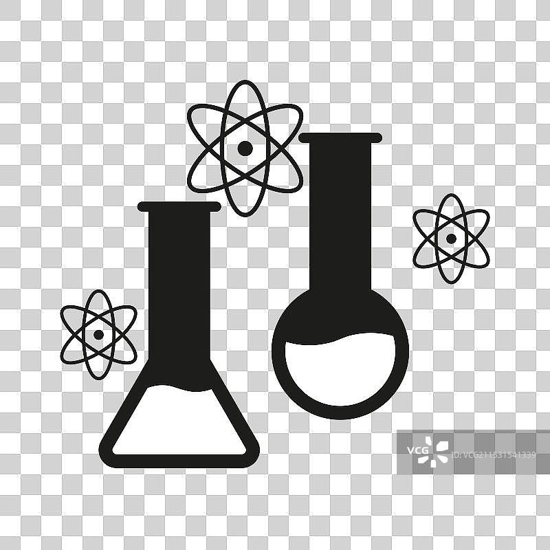 化学烧瓶和原子结构符号图片素材