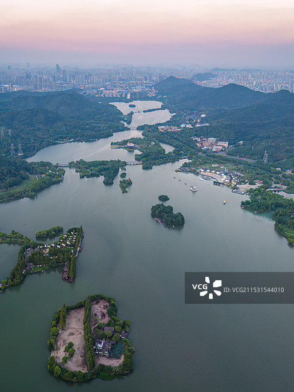 杭州湘湖风景区航拍全景图片素材