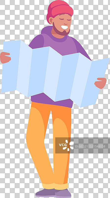 快乐的男游客在查看地图寻找方向图片素材