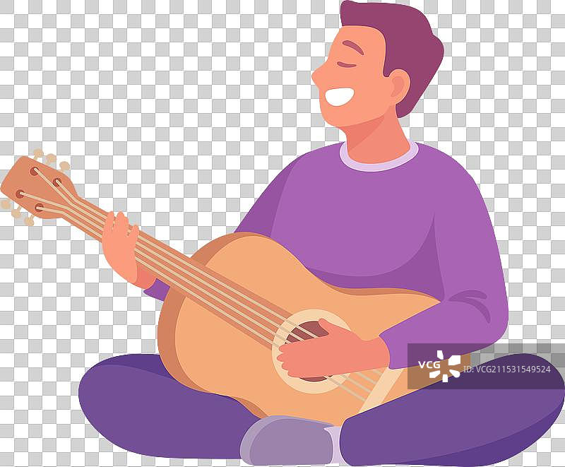 年轻男子坐着弹吉他图片素材