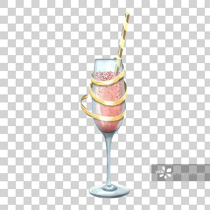 带金色丝带的粉色香槟酒杯图片素材