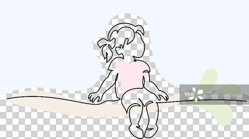 可爱的小女孩坐在白色背景上图片素材