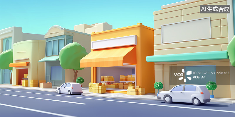 【AI数字艺术】3d卡通风格的城市街道场景图片素材