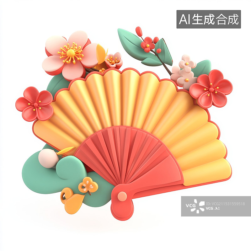 【AI数字艺术】白色中式扇子红灯笼素材图片素材