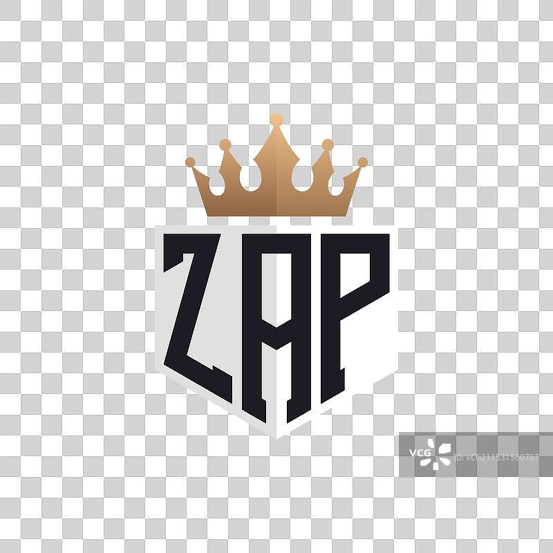奢华的zap标志，配有皇冠和优雅的首字母zap图片素材