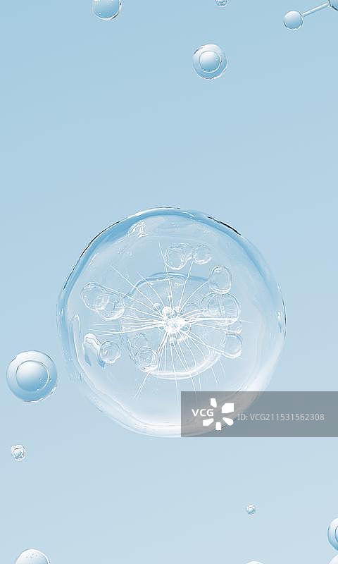 蓝色的微观分子结构3D渲染图片素材