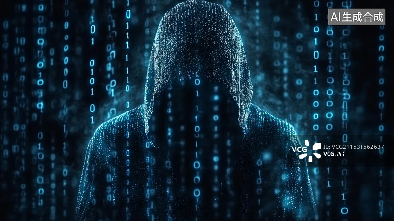 【AI数字艺术】网络黑客和发光二进制代码背景，网络安全概念图片素材