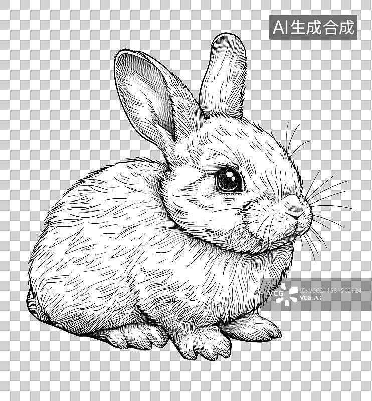 【AI数字艺术】兔子 线稿线条画 素描 黑白插画 填色图案插画图片素材