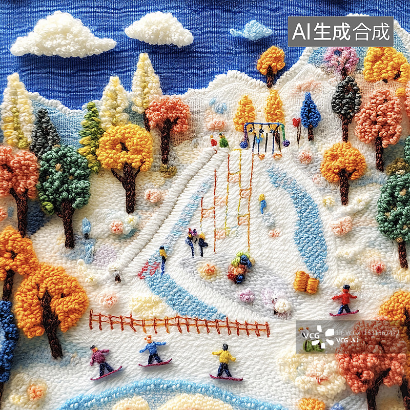 【AI数字艺术】毛毡质感彩色滑雪乐园图片素材