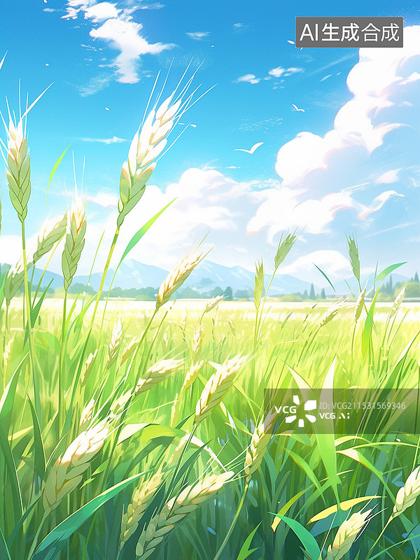 【AI数字艺术】夏天小满芒种节气麦田麦穗插画图片素材