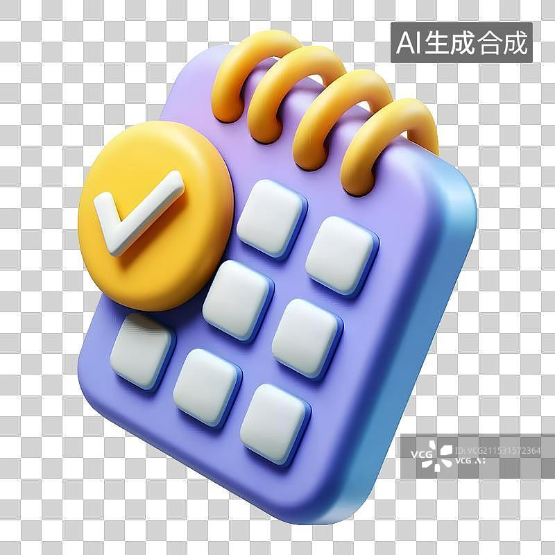 【AI数字艺术】带有黄色勾号图标的日历页面的 3D 渲染图片素材