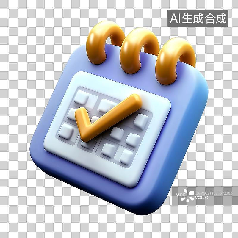 【AI数字艺术】带有黄色勾号图标的日历页面的 3D 渲染图片素材