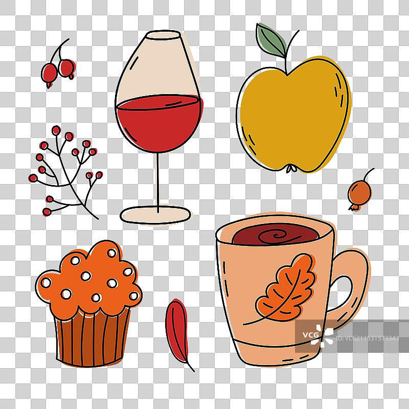 秋天的乐趣，享受美酒和新鲜苹果图片素材