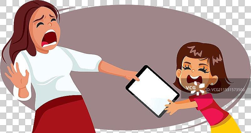 母女因平板电脑使用过度而争吵图片素材
